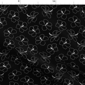 Hibiscus Fabric - Freehand Hibiscus By Booboo Collective - Black White Tropical Monochromatic Cotton Fabric By The Yard With Spoonflower