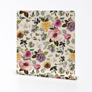 Roses Wallpaper - Cambridge Florals Light Tan By Shopcabin - Nursery Custom Printed Removable Self Adhesive Wallpaper Roll by Spoonflower