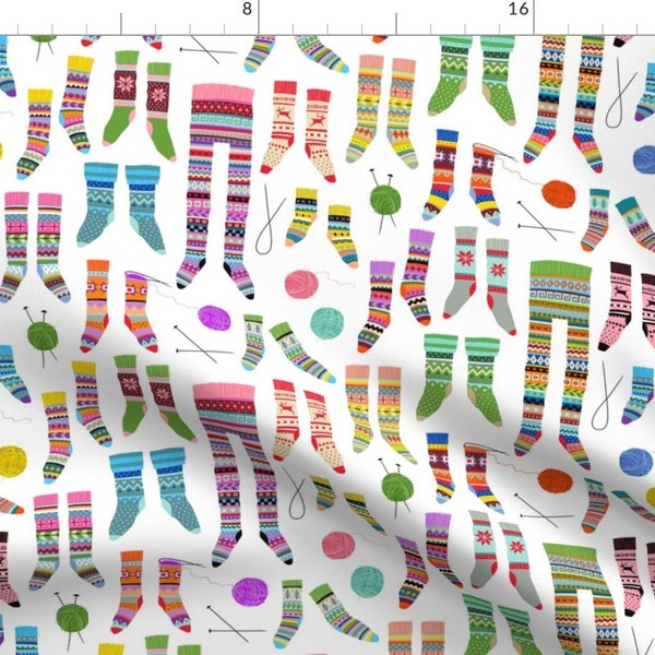 Knit Fabric - Fancy Fair Isle Feet (Small Scale On White) By Cerigwen - Knit Socks Stockings Cotton Fabric By The Yard With Spoonflower