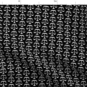 Scales Fabric - White Scales Of Justice On Black By Mtothefifthpower - Scales Justice White Black Cotton Fabric By The Yard With Spoonflower