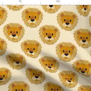 Cute Lion Faces Fabric - Paper Lion by shinyhappyworld - Small Scale Zoo Childrens Animals Wild Cats Tan Fabric by the Yard by Spoonflower