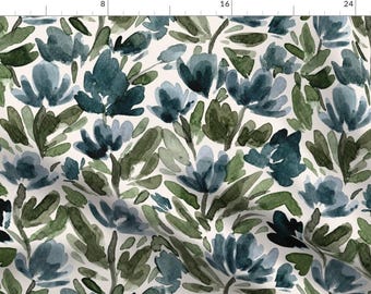 May include: A seamless pattern featuring abstract watercolor flowers in shades of blue and green on a white background.