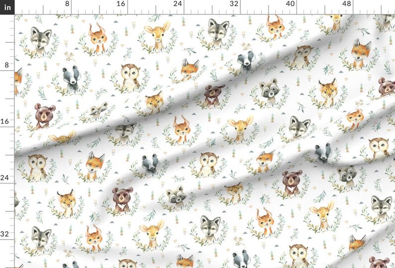 Woodland Apparel Fabric - Woodland Animals Nursery- Style A Large by gingerlous - Animal Faces Bear Fox Deer Clothing Fabric by Spoonflower image 2