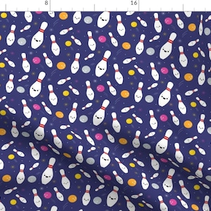 Bowling Fabric - Happy Bowling Party - Dark Blue By Clayvision - Bowling Retro Kawaii Cotton Fabric By The Yard With Spoonflower