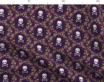 Skull and Crossbones Fabric - Death Mermaids By Sandityche - Purple Goth Halloween Floral Skull Cotton Fabric By The Yard With Spoonflower