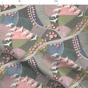 Field Floral Birds Abstracts Fabric - Flight Of Geese By Marketa Stengl - Field Pattern Cotton Fabric By The Yard With Spoonflower