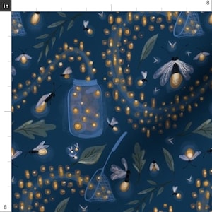 Fireflies Fabric Catching Fireflies by thestorysmith Picnic Bedtime Kids Summer Whimsical Glowing Fabric by the Yard by Spoonflower image 2