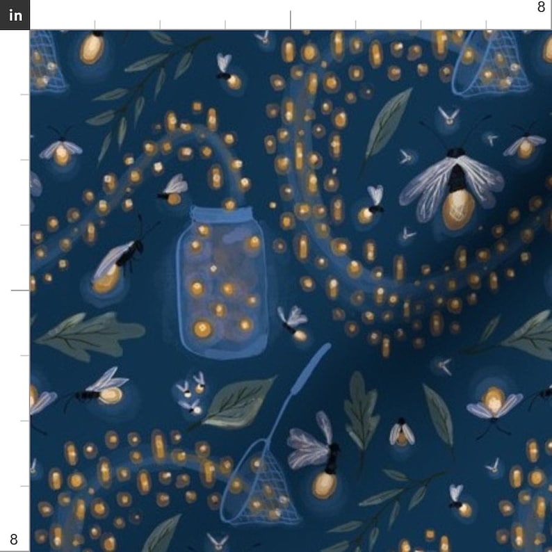 Fireflies Fabric Catching Fireflies by thestorysmith Picnic Bedtime Kids Summer Whimsical Glowing Fabric by the Yard by Spoonflower image 2