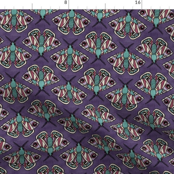 Deco Moths Fabric - Moths By Pond Ripple - Purple Turquoise Geometric Art Deco Moths Insect Bugs Cotton Fabric By The Yard With Spoonflowerp