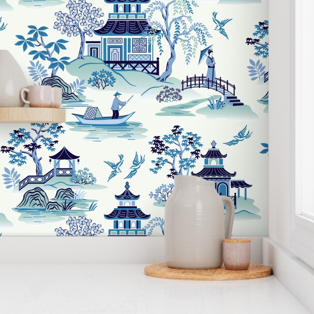 Chinoiserie Wallpaper Chinoiserie Blue by Barbarapixton - Etsy