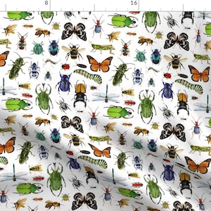 Summer Bugs Fabric - Bugs And Insects by hipkiddesigns - Insects Green Orange Blue Yellow Butterfly Beetle Fabric by the Yard by Spoonflower