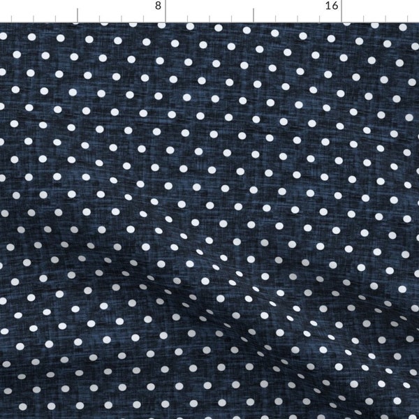 Polka Dot Fabric - Polkadot -Navy Blue Texture By Kimsa - Linen Texture Navy Blue White Dots Cotton Fabric By The Yard With Spoonflower