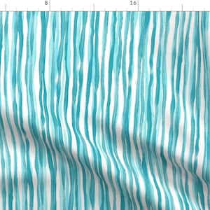 Blue Stripes Fabric - Rustic Gouache Stripe In Teal Turquoise Blue On White By Micklyn - Stripes Cotton Fabric By The Yard With Spoonflower