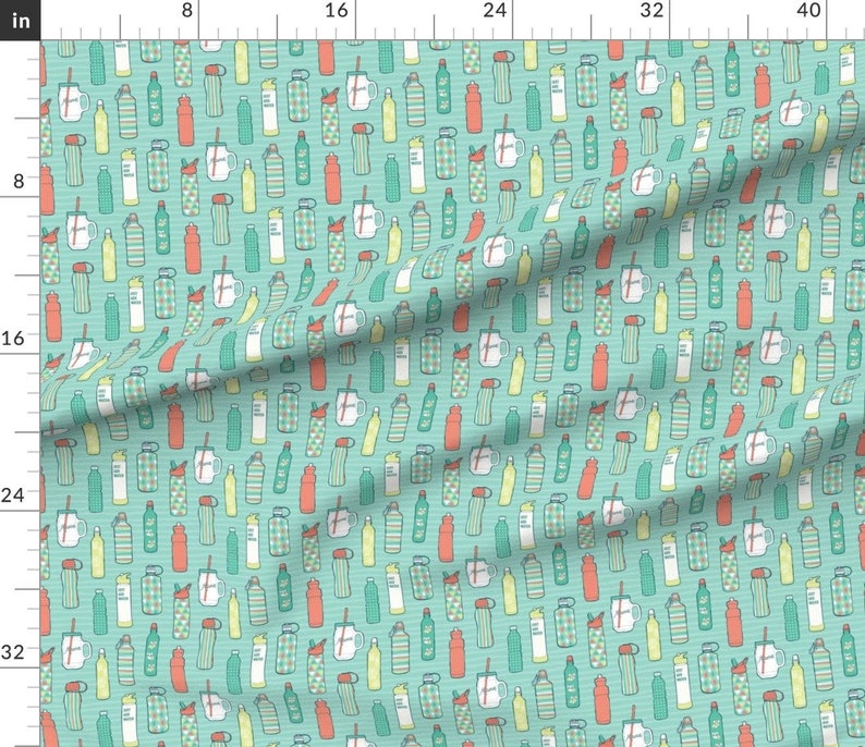 Hydrate Fabric Water Bottles Large Print By Pinkowlet Colorful Exercise Workout Canteens Cotton Fabric By The Yard With Spoonflower image 3