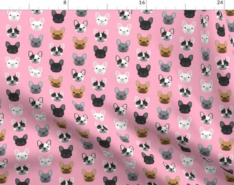 Pink Frenchie Dog Fabric -  Cute Dog Head Faces French Bulldog Girly Pink By Petfriendly - Cotton Fabric By The Yard With Spoonflower