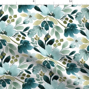 Watercolor Blue Garden Fabric - Kimber Floral By Bluebirdcoop - Watercolor Flower Home Decor Cotton Fabric By The Yard With Spoonflower