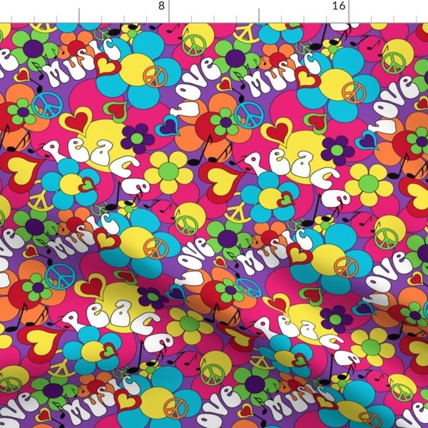 1960's Psychedelic Colors Fabric - 1967 Summer Of Love By Vintage Style - Hippie Peace Daisy Cotton Fabric By The Yard With Spoonflower