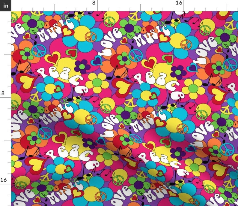 1960's Psychedelic Colors Fabric 1967 Summer Of Love By Vintage Style Hippie Peace Daisy Cotton Fabric By The Yard With Spoonflower image 1