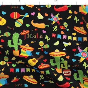Bright Cinco De Mayo Fabric - Cinco De Mayo Black By Bags29 - Mexican inspired Colorful Desert Cotton Fabric By The Yard With Spoonflower