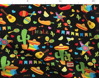 Bright Cinco De Mayo Fabric - Cinco De Mayo Black By Bags29 - Mexican inspired Colorful Desert Cotton Fabric By The Yard With Spoonflower