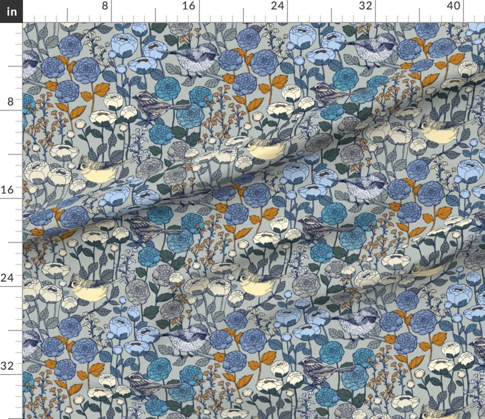 Winter Floral Wedding Fabric Winter Garden Frost by Etsy