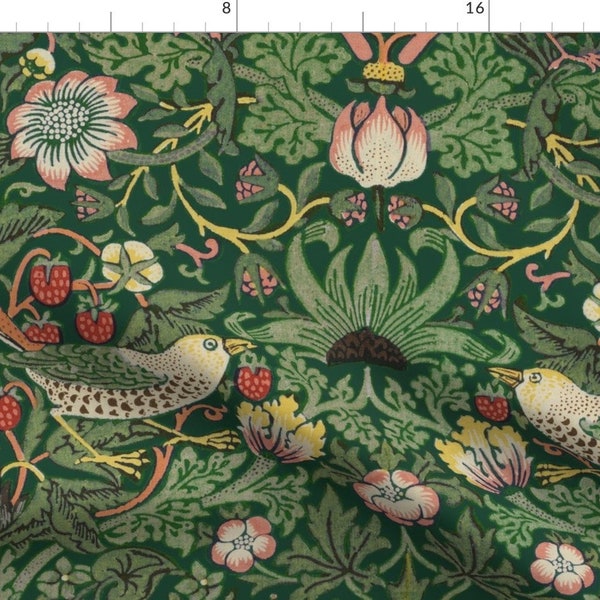 William Morris Fabric - Strawberry Thief by peacoquettedesigns - Victorian Antique Green Forest Garden Fabric by the Yard by Spoonflower