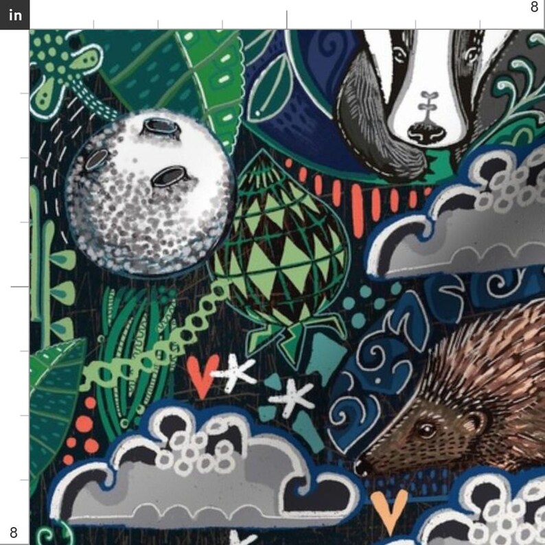 Nocturnal Animals Fabric - Moonlit Woodland Walks By Slumbermonkey - Owls Rabbit Opossum Badger Cotton Fabric By The Yard With Spoonflower image 3