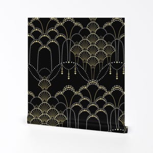 Black Art Deco Wallpaper - Deco Lace  by hannahshields - 1920s Gatsby Inspired  Removable Peel and Stick Wallpaper by Spoonflower