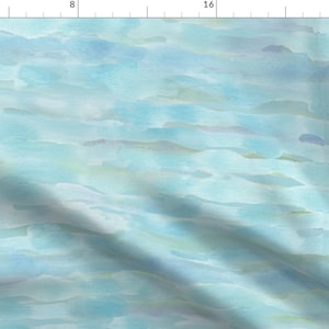 Zen Blue Fabric - Tranquil Water By Kimblissdesign - Blue Green White Ocean Beach Wave Watercolor Cotton Fabric By The Yard With Spoonflower