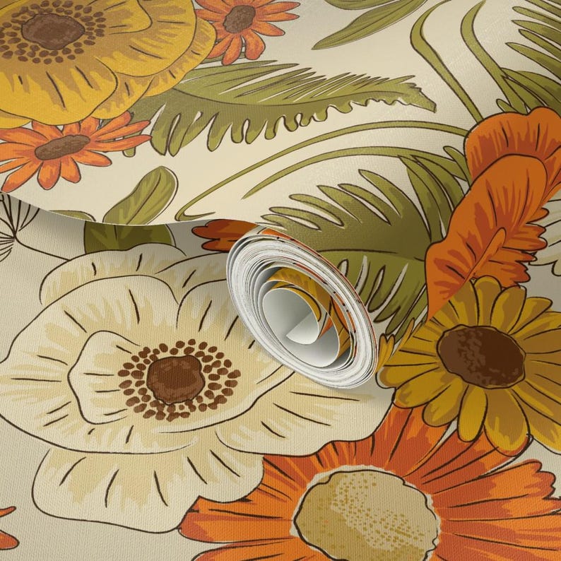 Vintage Flowers Removable Peel and Stick Wallpaper - Floral Retro ...