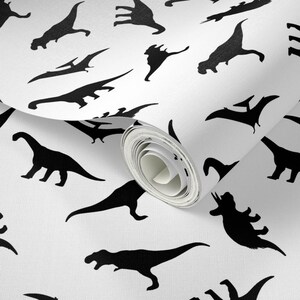 Dinosaur Wallpaper - Dinos By Littlearrowdesign - Black White Kids Nursery Playroom Removable Self Adhesive Wallpaper Roll by Spoonflower image 3