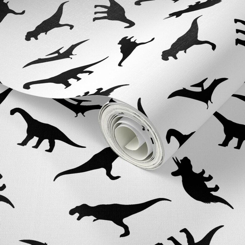 Dinosaur Wallpaper - Dinos By Littlearrowdesign - Black White Kids Nursery Playroom Removable Self Adhesive Wallpaper Roll by Spoonflower image 3