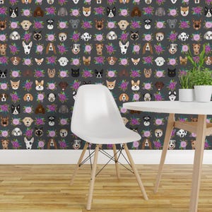Pets Wallpaper - Dog Cat Floral Pet Lover Purple Gray By Petfriendly - Custom Printed Removable Self Adhesive Wallpaper Roll by Spoonflower image 1