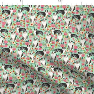 Aussie Dog Fabric - Aussie Dog Floral Blue Merle Australian Shepherd Dogs By Petfriendly - Dog Cotton Fabric by the Yard with Spoonflower