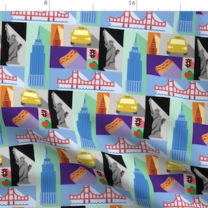 New York City Fabric - New York By Studiofibonacci - New York City Statue Of Liberty Empire Taxi Cotton Fabric By The Yard With Spoonflower
