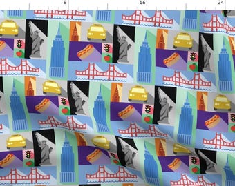 New York City Fabric - New York By Studiofibonacci - New York City Statue Of Liberty Empire Taxi Cotton Fabric By The Yard With Spoonflower