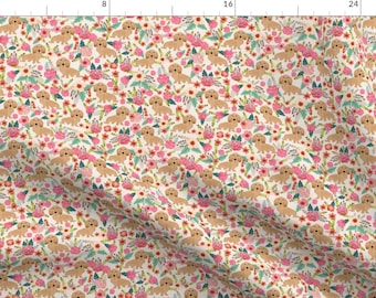 Dachshund Dogs Fabric - Floral Doxie Dachshunds Fabric By Petfriendly - Dachshund Dog Pet Cotton Fabric by the Yard with Spoonflpwer