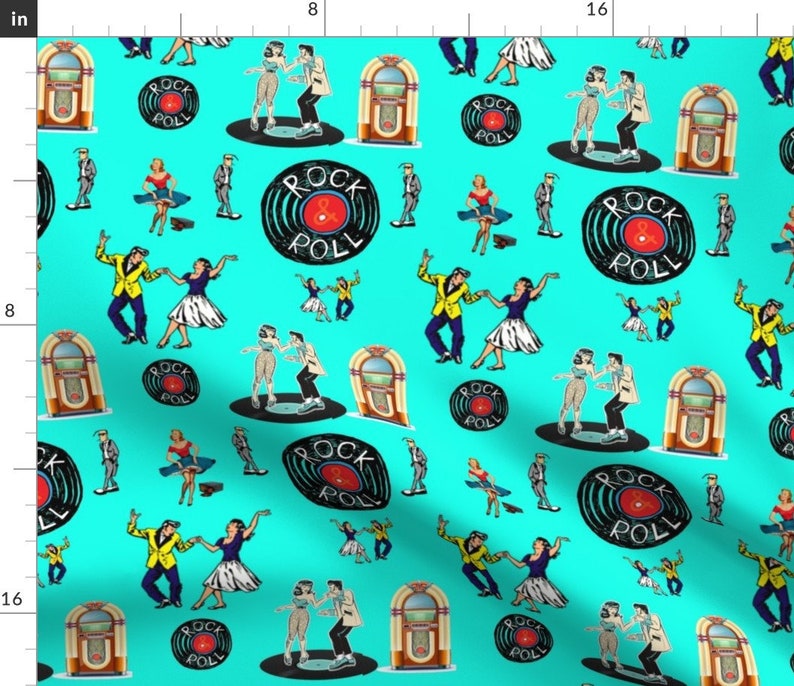 Retro Rock N Roll Fabric Rock N Roll Baby by Floramoon Etsy