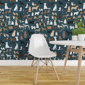 Dogs Wallpaper - Cute Dogs Best Dogs By Petfriendly - Dog Breed Blue Custom Printed Removable Self Adhesive Wallpaper Roll by Spoonflower image 1