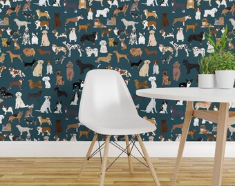 Dogs Wallpaper - Cute Dogs Best Dogs By Petfriendly - Dog Breed Blue Custom Printed Removable Self Adhesive Wallpaper Roll by Spoonflower
