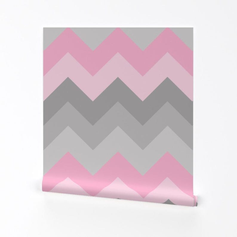Pink Gray Wallpaper - Pink Gray Ombre Chevron Large By Decamp Studios - Custom Printed Removable Self Adhesive Wallpaper Roll by Spoonflower image 2