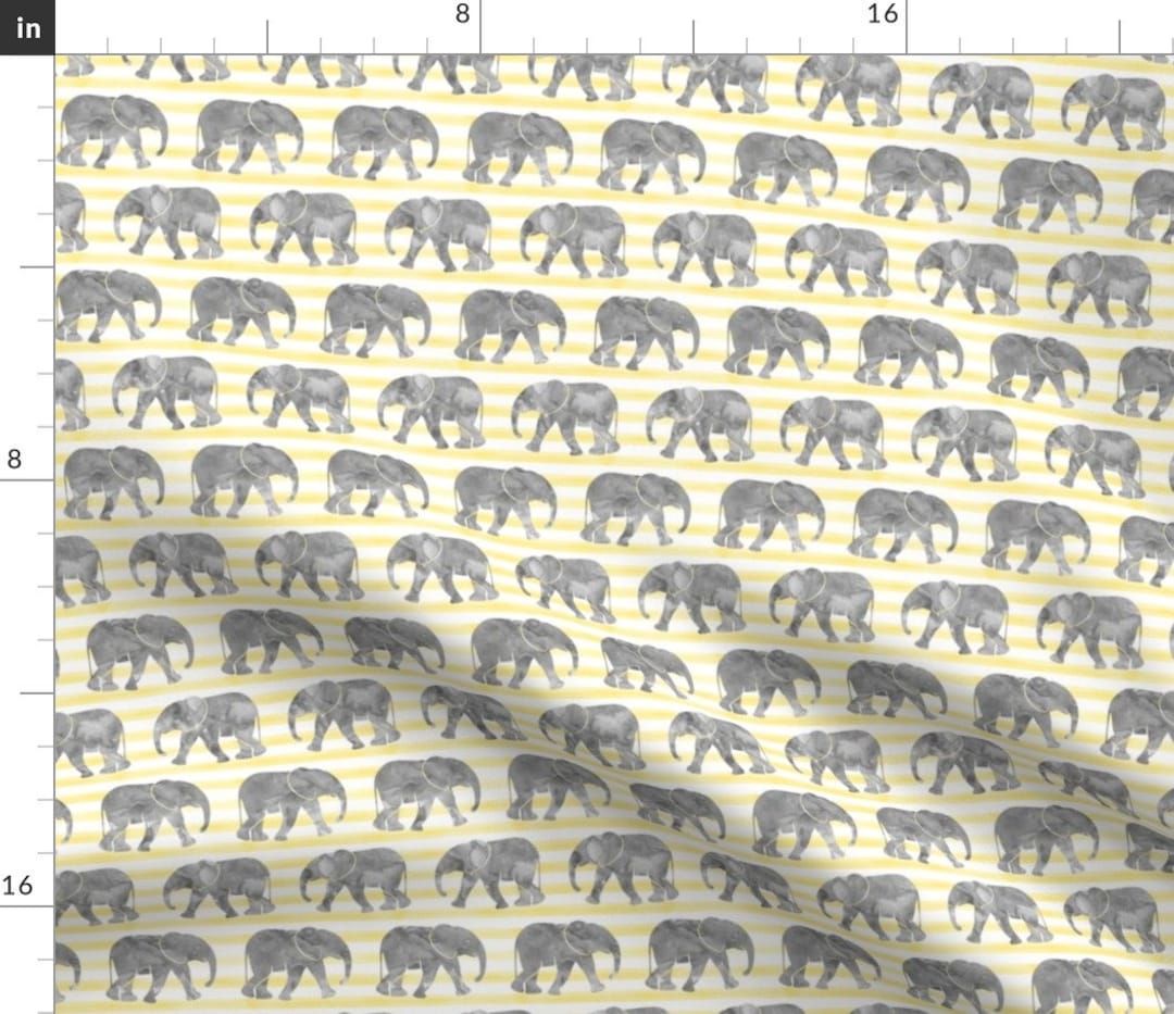 Baby Elephant Fabric Baby Elephants Yellow Stripes by Littlearrowdesign