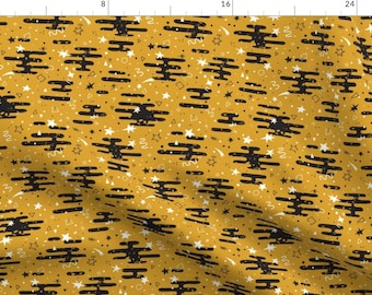 Abstract Yellow Fabric - Memphis Gold By Yuliia Studzinska - Memphis Yellow Doodle Lines Cotton Fabric By The Yard With Spoonflower