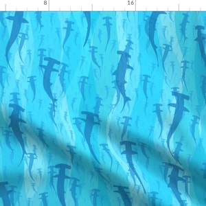 Sharks Fabric - Hammerhead By Madtropic - Tiki Tropical Blue Shark Ocean Sea Animal Fish Cotton Fabric By The Yard With Spoonflower
