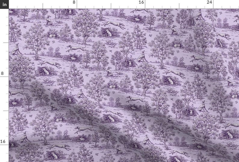 Purple Toile De Jouy Fabric - Purple Reverse Greyhound Toile By Jane Walker By Artbyjanewalker - Cotton Fabric By The Yard With Spoonflower bild 1