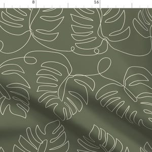Modern Olive Palms Fabric - Medium Single Line Monstera Leaves Olive By Taylor Bates Creative - Cotton Fabric By The Yard With Spoonflower