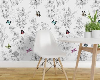 Butterfly Wallpaper - Le Papillon By Willowlanetextiles - Butterfly Custom Printed Removable Self Adhesive Wallpaper Roll by Spoonflower