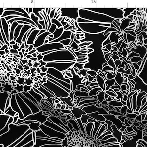 Mono Floral Fabric - Floral Midnight Jumbo Scale (Black And White) By Michelleaitchison - Mono Cotton Fabric By The Yard With Spoonflower