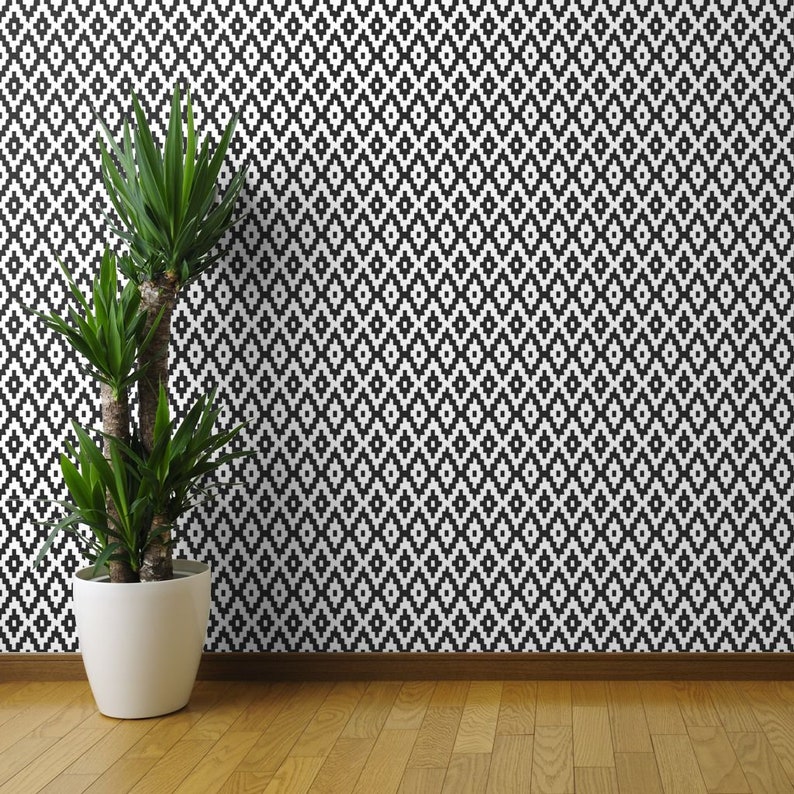 Modern Kilim Wallpaper Kilim By Gomboc Black and White Large Scale Custom Printed Removable Self Adhesive Wallpaper Roll by Spoonflower