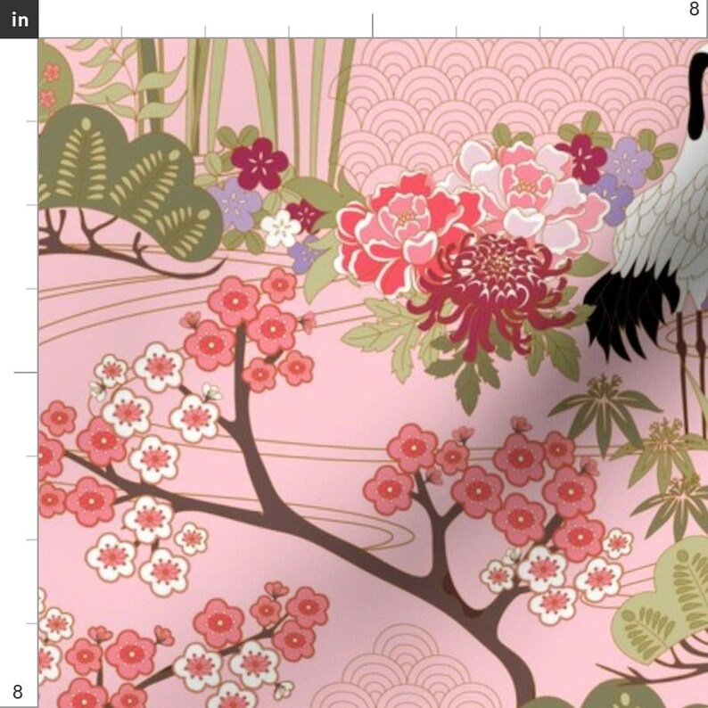 Japanese Garden On Pink Fabric - Gueth Japanese Garden Pink By Juditgueth - Japanese Garden Crane Cotton Fabric By The Yard With Spoonflower Bild 3